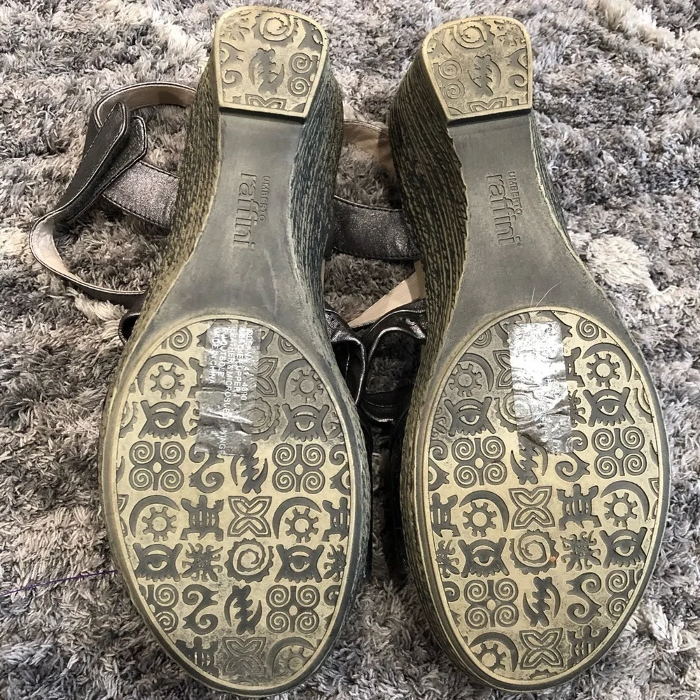 Umberto Raffini‎ oceanic Wedge sandals size 41 Metallic Silver Open Toe Leather